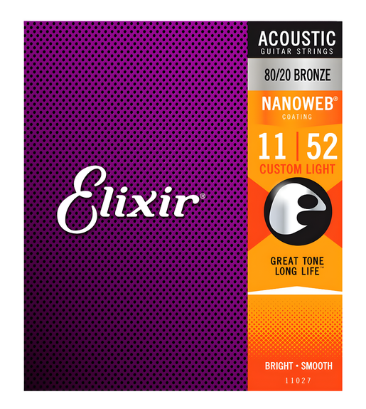 Elixir 11027 Nanoweb 80/20 Bronze Custom-Light Ac. Guitar Strings (11-52)