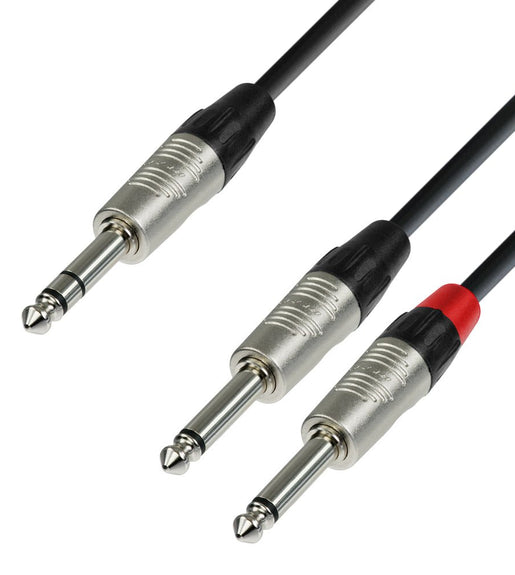 Adam Hall K4YVPP0300 6.3 mm Jack stereo to 2 x 6.3 mm Jack mono audio cable 3m - 4049521119576