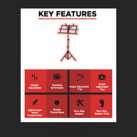Ashton MS3127R Folding Music Stand with Carry Bag - Red - 