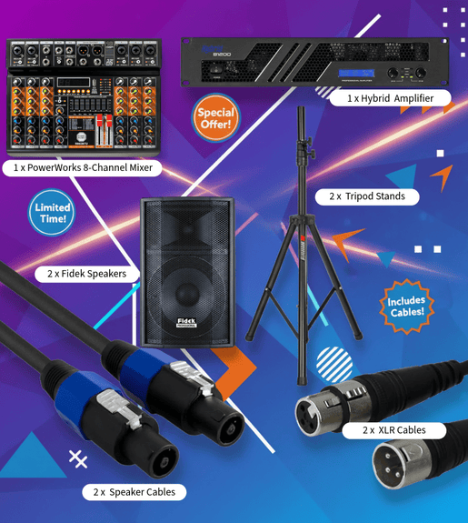 Complete PA Speaker System Bundle - 2x Fidek 15