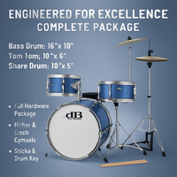 DB Percussion DBJ30 - 11 - MBL 3 Pcs Junior Drum Kit - Metallic Blue - 6009519409940
