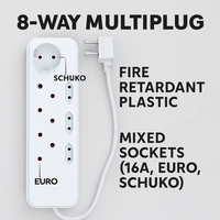 Digitech LEM08DIGI 8 - Way Unswitched Multiplug: High Capacity, Mixed Sockets, Fire Retardant - 6001498188953