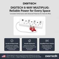 Digitech SA158DTPBH 6 - Way Multiplug: Surge Protected, Mixed Sockets, Unswitched Design - 6001498053916