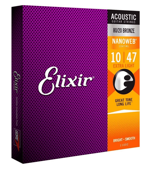 Elixir 11002 Guitar Strings Acoustic 6 Set 010 - 047 Bronze Nanoweb Extra Light - 0733132110025