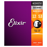 Elixir 11052 Guitar Strings Acoustic 6 Set 011 - 053 Bronze Nanoweb Light - 00733132110520