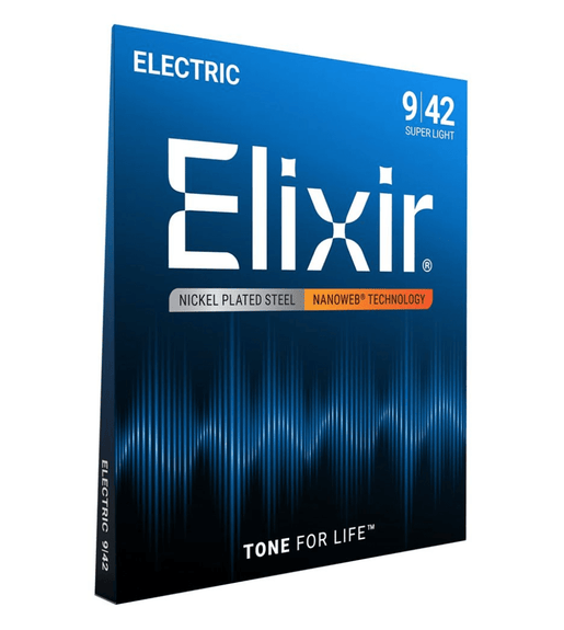Elixir 12002 Guitar Strings Electric 6 Set 09 - 42 Steel Bright Nanoweb Super Light - 00733132120024