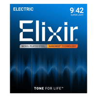 Elixir 12002 Guitar Strings Electric 6 Set 09 - 42 Steel Bright Nanoweb Super Light - 00733132120024
