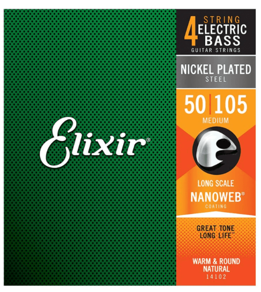 Elixir 14102 Guitar Strings 4 Bass Electric 50 - 105 Long Scale Nickel Plated Steel Nanoweb Medium - 0733132141029