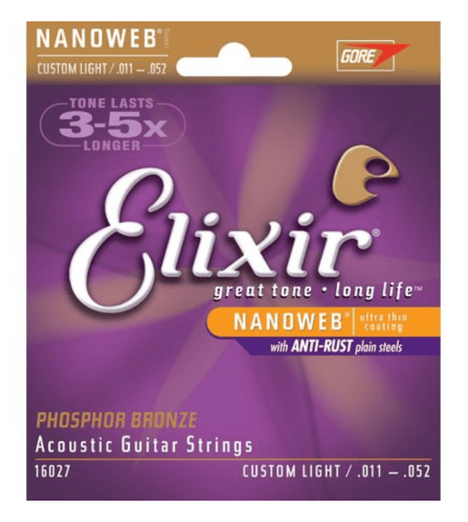 Elixir 16027 Nanoweb Phosphor Bronze Custom - Light Acoustic Guitar Strings (11 - 52) - 733132160273