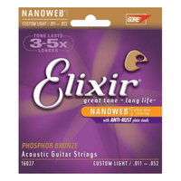 Elixir 16027 Nanoweb Phosphor Bronze Custom - Light Acoustic Guitar Strings (11 - 52) - 733132160273