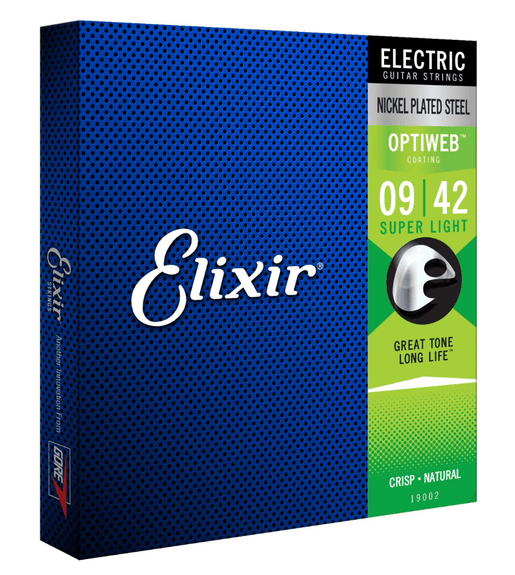 Elixir 19002 Guitar Strings Electric 6 Set 9 - 42 Optiweb Natural Super Light - 00733132190027