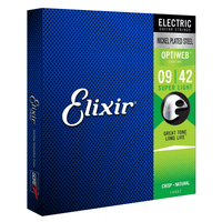 Elixir 19002 Guitar Strings Electric 6 Set 9 - 42 Optiweb Natural Super Light - 00733132190027