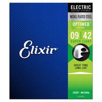 Elixir 19002 Guitar Strings Electric 6 Set 9 - 42 Optiweb Natural Super Light - 00733132190027
