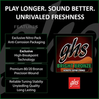 GHS BB30L Guitar Strings Acoustic 6 Set 12 - 54 Bright Bronze - 00737681005535