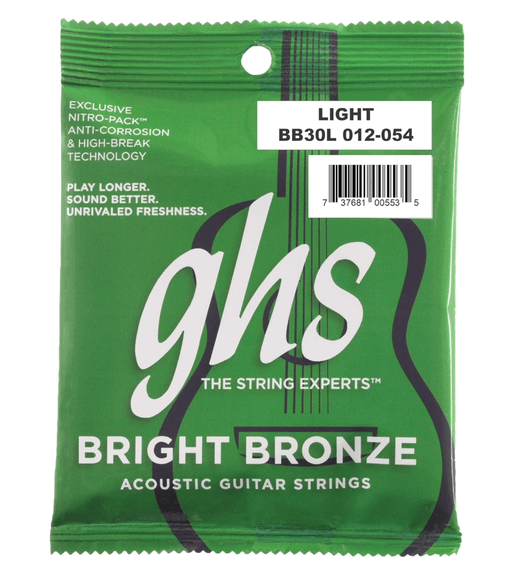 GHS BB30L Guitar Strings Acoustic 6 Set 12 - 54 Bright Bronze - 00737681005535