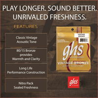 GHS VN - XL Guitar Strings Acoustic 6 Set 011 - 050 Vintage Bronze Extra Light - 00737681006129