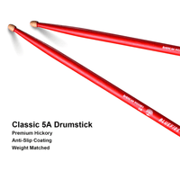 Hun HFBF5ARD Drumsticks 5A Hickory Wooden Tip Bluefire series Red - 
