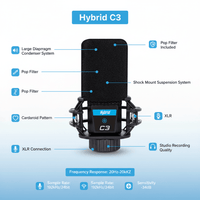 Hybrid C3 - Studio Condenser Microphone With Shock Mount & Windshield - 