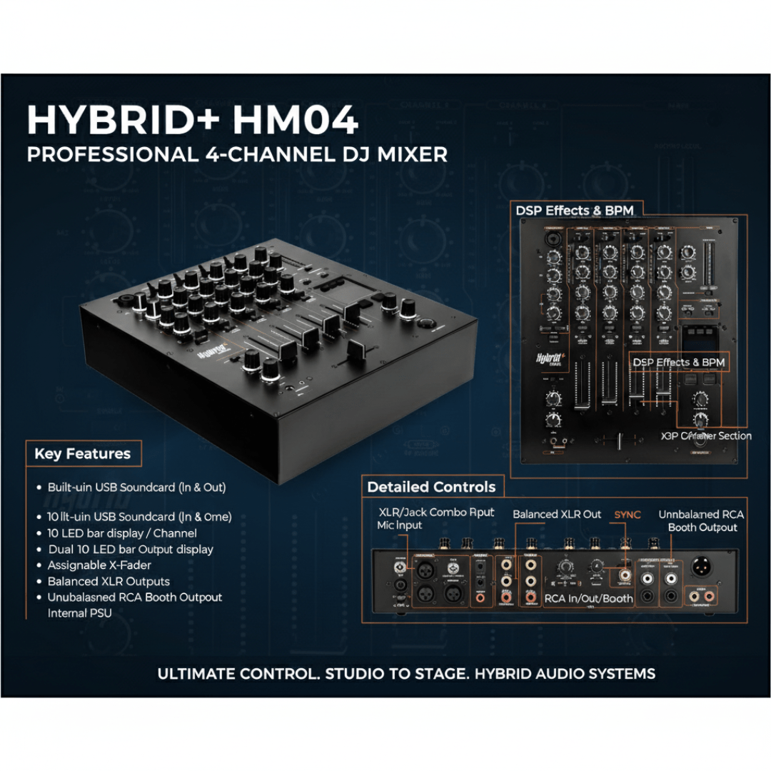 Hybrid+ HM04 - 4 Channel DJ Mixer DJ Mixers - Philtron