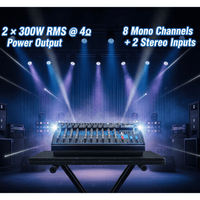 Hybrid ML1260PDUU is an 8 + 2 channel, 2 x 300W Powered Mixer - 