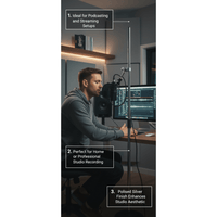 Imix IMRB02 Boom Arm Round Base Silver Microphone Stand - 