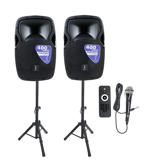 Imix Party 12A 12″ Active PA Speaker Set with Stands And Mic - 