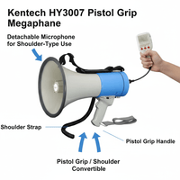 Kentech HY3007 Pistol Grip Megaphone with loose microphone siren 25W - 