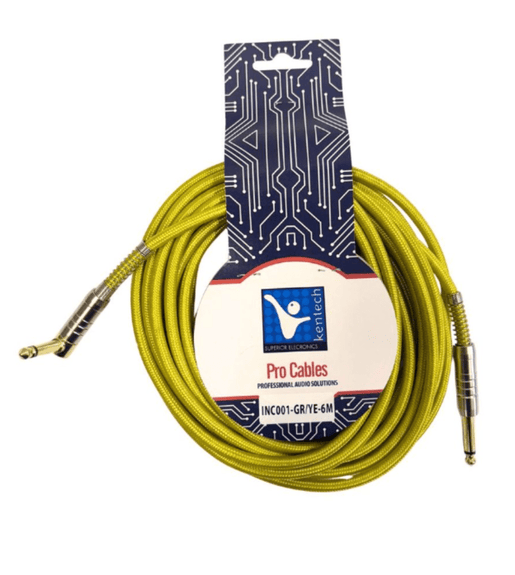 Kentech INC001 - GR/YE - 6M Instrument Cable 6.35mm 1/4