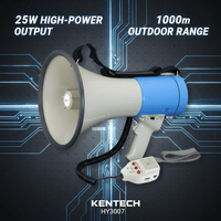 Kentech Megaphone HY3007MB 12V 25W Pistol Grip with USB & SD Card - 