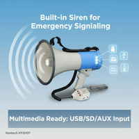 Kentech Megaphone HY3007MB 12V 25W Pistol Grip with USB & SD Card - 