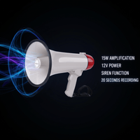 Megaphone 15W 12V with Siren + 20 Seconds Recording Function - 