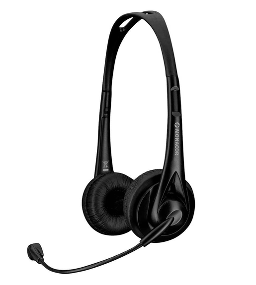Monacor BH-010USB Stereo Headset with Electret Boom Microphone - 4007754276084