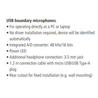 Monacor ECM-306BU/SW USB Boundary Microphone - Semi-Cardioid (Black) - 4007754274226