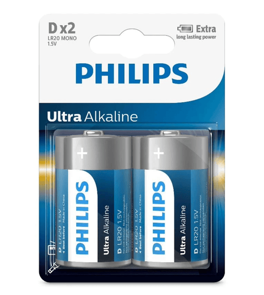 Philips D Size Alkaline Batteries 1.5v - 2 Pack - 8712581550448