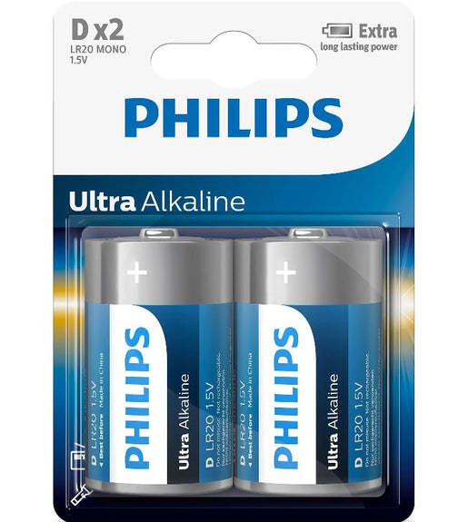 Philips D Size Alkaline Batteries 1.5v - 2 Pack - 8712581550448