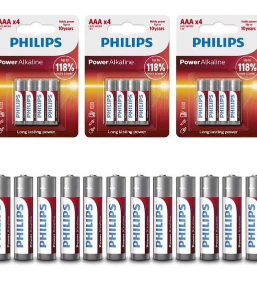 Phillips LR03P4B/10 AAA Alkaline Batteries 1.5v - Box of 12 Batteries - 8712581 549824