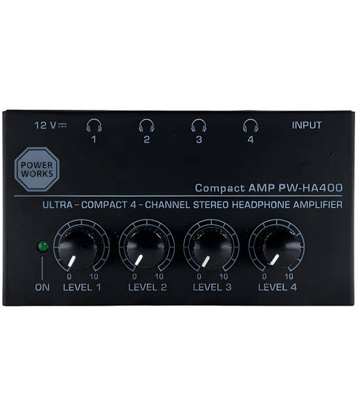PowerWorks HA400 Compact Headphone Amplifier - 4 Channel - Black - 