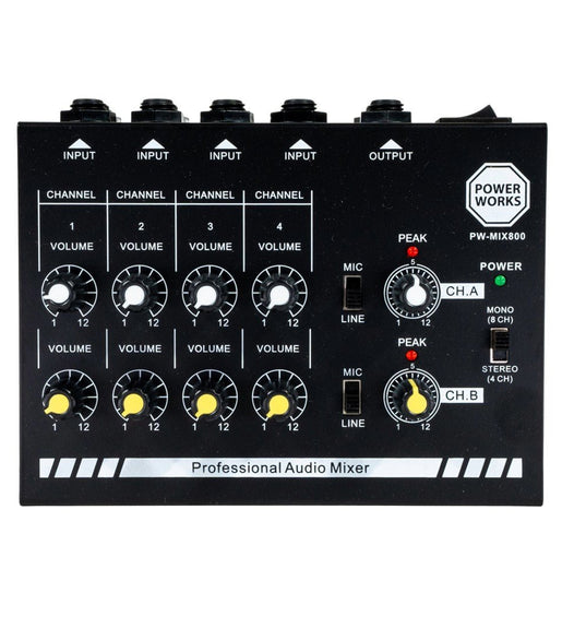 PowerWorks PW - MIX - 800 8 - Channel Mini Audio Mixer - 