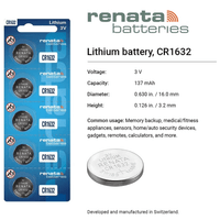 Renata CR1632 Lithium Coin Cell Battery - Pack of 1 - 785618119923