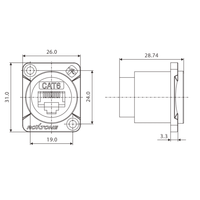 Roxtone RAE8FD-C6 CAT6 D-Series Shielded Panel Mount RJ45 Socket (Nickel Shell) - 6974435412438