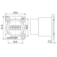 Roxtone RAU3D USB 3.0 (Type - A to Type - A) Through Chassis Connector - Nickel Plated Shell - 6974862541664