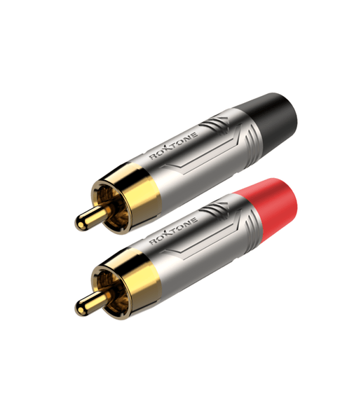 Roxtone RF2C - NG Heavy - Duty RCA Male Connectors (Red & Black Nickel Plated Pair) - 6974862546775