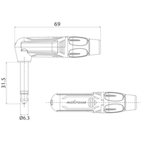 Roxtone RJ2RP - NN 6.35mm Right Angle Mono Jack Nickel Contacts & Nickel Shell - 652811931495
