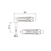 Roxtone RJ3RP‑NN 6.35 mm Right‑Angle Stereo Plug Connector - 6974435412094