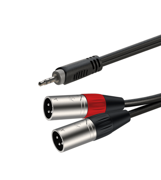 Roxtone SAYC190L3 3.5mm Stereo TRS to 2 x 3 - Pin XLR Male Audio Cable (3 Meters) - 