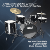 Toto TTD - 5 - BK Percussion 5 - piece Drum Set with Cymbal - Black - 
