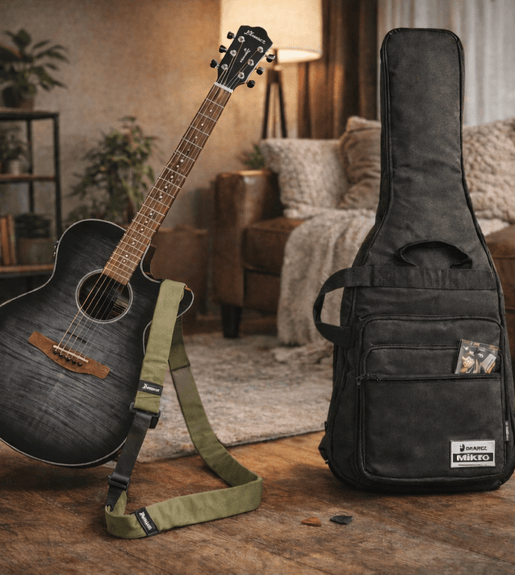 Ultimate Ibanez Guitar Starter Pack – AEG70 Acoustic - Electric + Strap, Bag & Clip - On Tuner - 