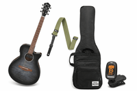Ultimate Ibanez Guitar Starter Pack – AEG70 Acoustic - Electric + Strap, Bag & Clip - On Tuner - 