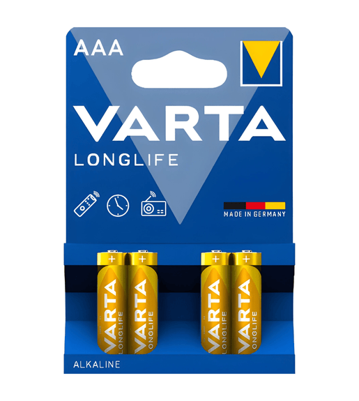 Varta 4103BP4 Longlife AAA Alkaline Batteries - Pack of 4 - 4008496525072