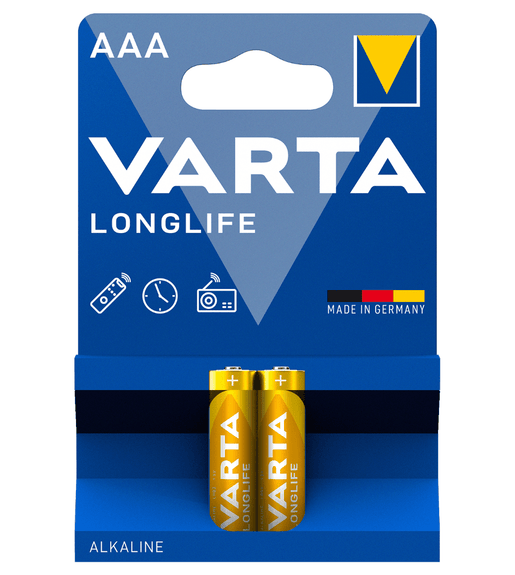 Varta 4103P2 Longlife 1.5V AAA Alkaline Batteries - 2 Pack - 4008496594726